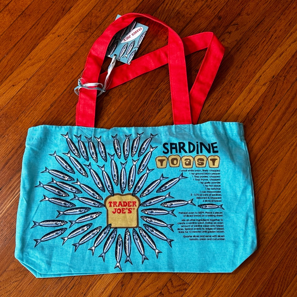 BNWT Trader Joe’s Sardine Reusable Canvas Tote Shopping bag